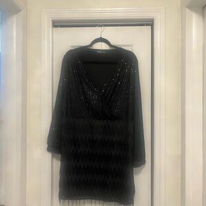 SHEIN Black Shimmer sequence Mini Dress
